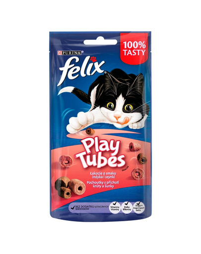 FELIX Play Tubes Recompense curcan si suncă pentru pisici adulte 8x50g