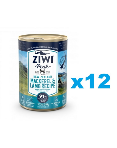 ZIWIPEAK Dog Mackerel&Lamb 12 x 390 g macrou si miel pentru caini