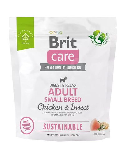 BRIT Care Sustainable Adult Small Breed 1 kg Hrana uscata pentru caini de talie mica, cu pui si insecte Adult imagine 2022