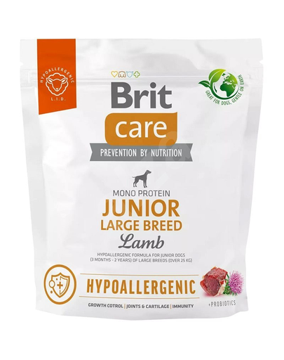 BRIT Care Hypoallergenic Junior Large Breed 1 Kg Hrana Uscata Catei De Talie Mare, Cu Miel Si Orez
