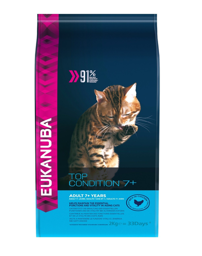 EUKANUBA Cat Senior All Breeds Top Condition Chicken & Liver  Hrana uscata pentru pisici senior, cu pui si curcan 2 kg