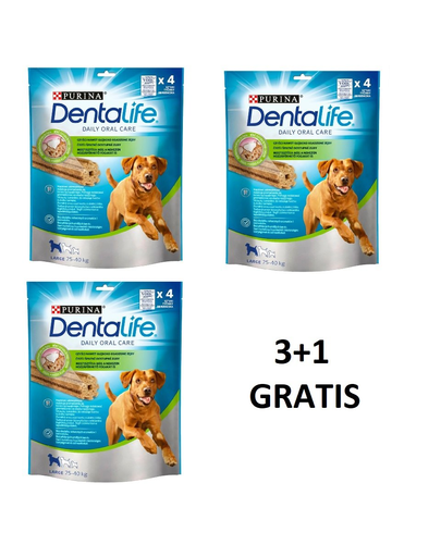 PURINA Dentalife Large Recompense pentru caini adulti de talie mare 142g 3 + 1 GRATIS