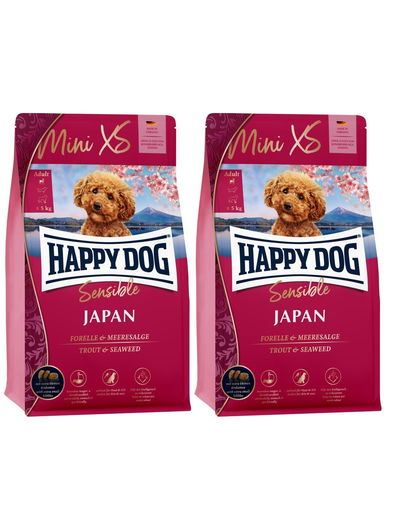 HAPPY DOG MiniXS Japan Cu Pui Si Pastrav 2,6 Kg (2 X 1,3 Kg) Hrana Uscata Caini Talie Mica