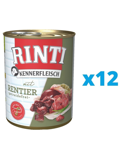 RINTI Kennerfleisch Reindeer Conserve Hrana Umeda Caini 12 X 800 G, Cu Ren