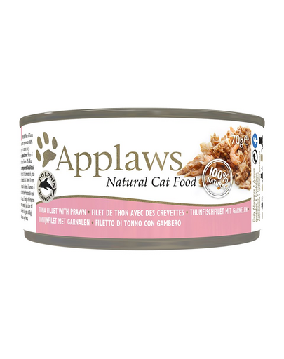 APPLAWS Cat Tin Tuna 72x70g hrana umeda pisici, ton si creveti + capac pentru conserva SIMPLY FROM NATURE GRATIS