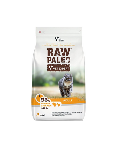  VETEXPERT Raw Paleo Adult Cat Turkey&amp;Chicken 2 kg Hrana uscata pentru pisici 