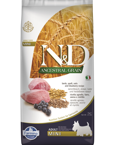 N&D Low Grain mini cu miel și afine 7 kg