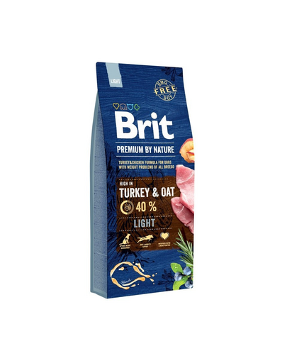 BRIT Premium By Nature Light 15 kg + 6x400 g conserve curcan