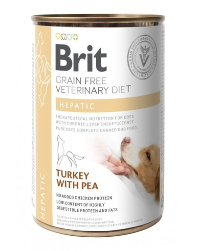 BRIT Veterinary Diet Hepatic Turkey&Pea hrana umeda pentru afectiuni hepatice pentru caini 400 g 400
