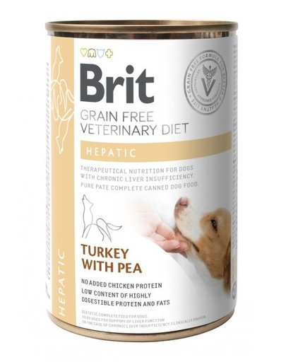  BRIT Veterinary Diet Hepatic Turkey&amp;Pea hrana umeda pentru afectiuni hepatice pentru caini 400 g 