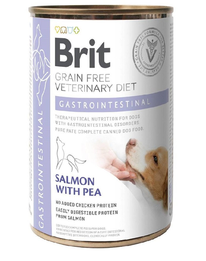 BRIT Veterinary Diet Gastrointestinal Hrana umeda caini, cu somon si mazare pentru tractul gastrointestinal sensibil 400 g