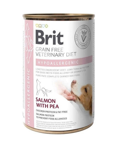  BRIT Veterinary Diet Hypoallergenic Salmon&amp;Pea Hrana umeda caini cu alergii, cu somon si mazare 6x400 g 