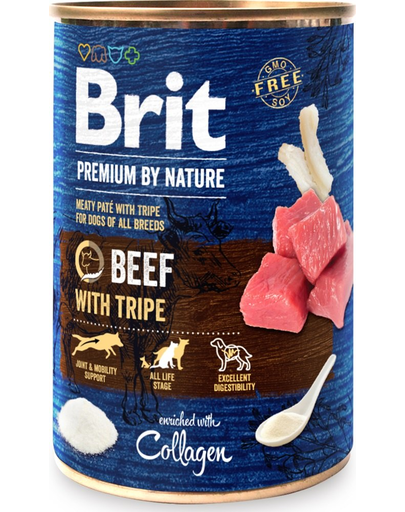 BRIT Premium By Nature Beef&Tripes 12 X 400g Hrana Caini Adulti, Cu Vita