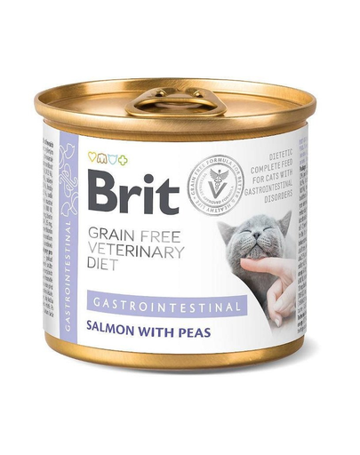 BRIT Veterinary Diet Gastrointestinal Salmon&Pea pentru pisici cu sistem digestiv sensibil, hrana dietetica 200 g 200