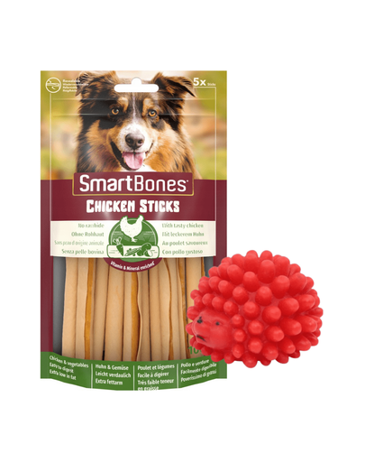 SMART BONES Sticks Recompense pentru caini, cu pui x 2 + minge GRATIS