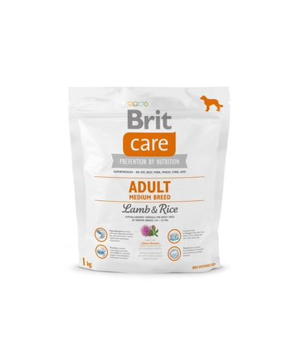 BRIT Care Hypoallergenic Adult Medium Breed 1 Kg Hrana Uscata Pentru Caini Talie Medie, Cu Miel Si Orez