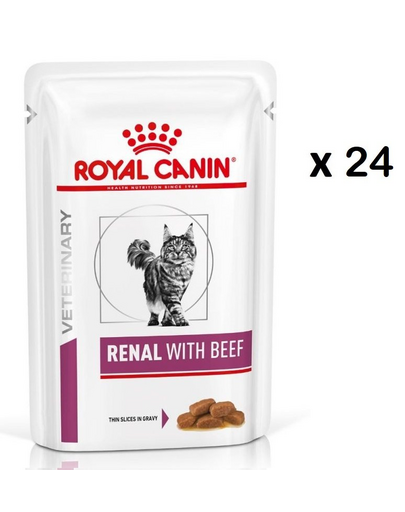 ROYAL CANIN Renal Feline carne de vită 24 x 85 g hrană umedă pentru pisici cu insuficiență renală cronică