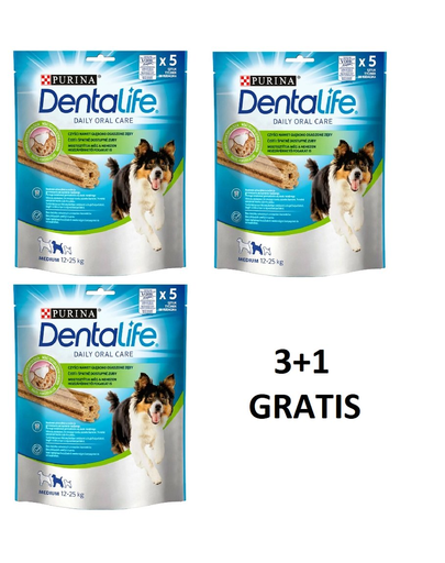 PURINA Dentalife Medium Recompense Pentru Caini De Talie Medie 115 G 3 + 1 GRATIS