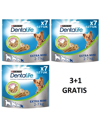 PURINA Dentalife Extra Mini XS Recompense Dentare Pentru Caini De Talie Mica 69 G 3 + 1 GRATIS