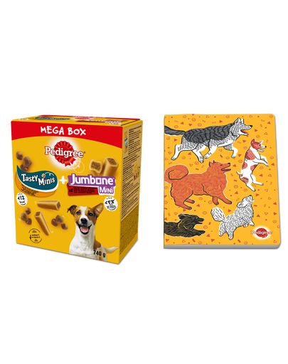 PEDIGREE Mega Box Tasty Minis i Jumbone Mini Recompense pentru catei talie mica, cu pui si vita 740 g + Caiet cu caini GRATUIT 740 imagine 2022