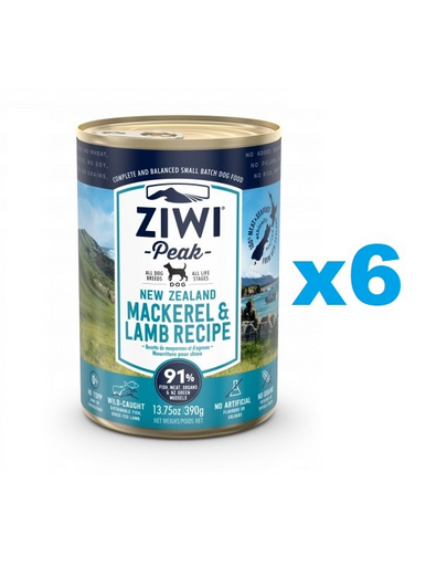 ZIWIPEAK Dog Mackerel&Lamb miel si macrou 6x390 g conserve hrana caini