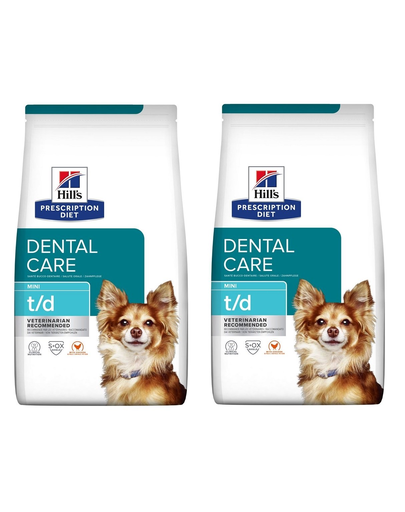 HILL’S Prescription Diet Dental Care t/d Mini 6 kg (2×3 kg) pentru caini talie mica cu afectiuni orale (2x3
