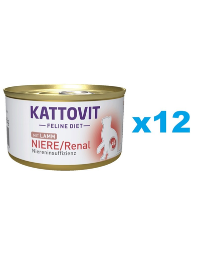 KATTOVIT Feline Diet Niere/Renal Lamb hrana umeda dietetica pentru pisici cu afectiuni ale rinichilor, cu miel 12 x 85 g afecțiuni