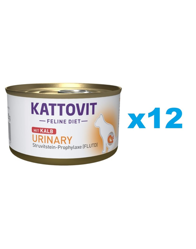 KATTOVIT Feline Diet Urinary Veal Hrana Umeda Dietetica Pentru Pisici Cu Afectiuni Urinare, Cu Vitel 12 X 85 G