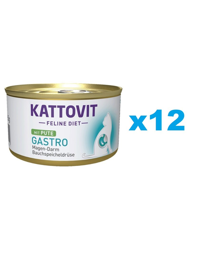 KATTOVIT Feline Diet Gastro Turkey Hrana Umeda Dietetica Pentru Pisici Cu Afectiuni Gastrointestinale, Curcan 12 X 85 G