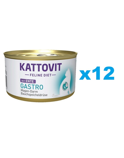 KATTOVIT Feline Diet Gastro Duck Hrana Umeda Dietetica Pentru Pisici Cu Afectiuni Gastrointestinale, Cu Rata 12 X 85 G