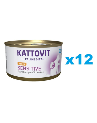 KATTOVIT Feline Diet Sensitive Chicken Hrana Umeda Dietetica Pentru Pisici Cu Intolerante, Alergii Alimentare, Cu Pui 12 X 85 G