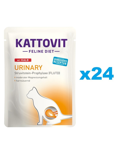 KATTOVIT Feline Diet Urinary hrana umeda dietetica pentru pisici in prevenirea pietrelor struvit, cu vitel 24 x 85 g Diet imagine 2022