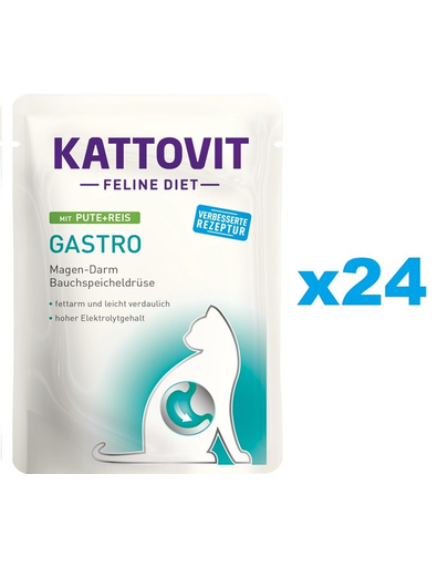 KATTOVIT Feline Diet Gastro Hrana Umeda Dietetica Pentru Pisici Cu Afectiuni Gastrointestinale, Curcan Si Orez 24 X 85 G