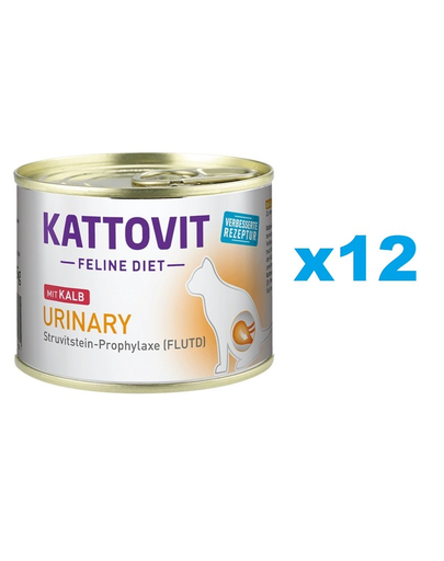 KATTOVIT Feline Diet Urinary Hrana Umeda Dietetica Pentru Pisici In Prevenirea Pietrelor Struvit, Cu Vitel 12 X 185 G