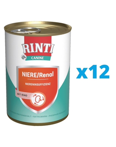 RINTI Canine Niere/Renal Beef hrana dietetica 12 x 800 g pentru caini cu insuficienta renala cronica sau acuta 800 imagine 2022