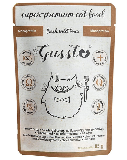 GUSSTO Cat Fresh Wild Boar pliculet hrana pisici, cu mistret 24×85 g 24x85