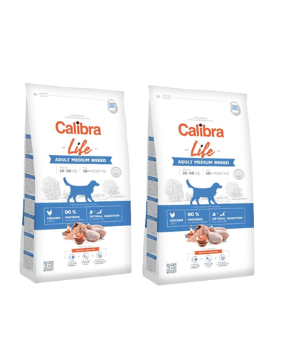 CALIBRA Dog Life Adult Medium Breed Chicken Hrana Uscata Superpremium Pentru Caini Adulti De Talie Medie 24 Kg (2 X 12 Kg)