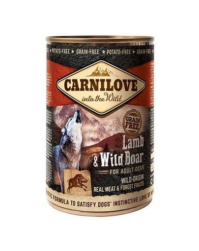 CARNILOVE Wild Meat Lamb & Wild Boar conserve cu miel si mistret, caini 24 x 400 g