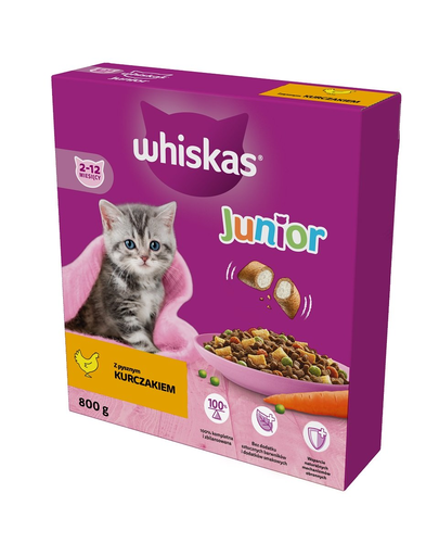 WHISKAS Junior 5×800 G Hrana Uscata Completa Pentru Pisoi Cu Pui Delicios