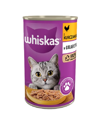 WHISKAS Adult pui in aspic pentru pisici 24×400 g hrana umeda completa pentru pisici adulte 24x400