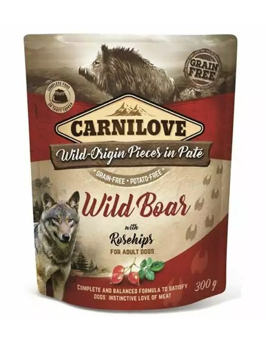 CARNILOVE Wild Boar With Rosehips Hrana Umeda Pentru Caini Adulti, Cu Mistret Si Macese 12x300g