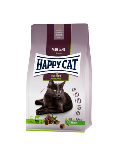 HAPPY CAT Sterilised Hrana uscata pentru pisici de la varsta de 12 luni, cu pasare si miel 4 kg