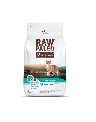 VETEXPERT Raw Paleo Raw Paleo Sterilised Chicken&Tuna&Salmon mancare pentru pisici sterilizate 6 kg Chicken&Tuna&Salmon