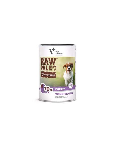 VETEXPERT Raw Paleo Duck Puppy Can Conserva hrana umeda pentru catei, cu rata 400g 400g imagine 2022