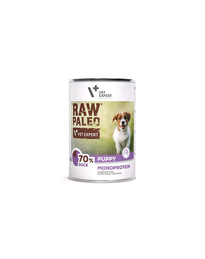  VETEXPERT Raw Paleo Duck Puppy Can Conserva hrana umeda pentru catei, cu rata 400g 