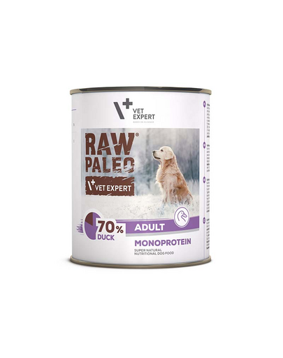 VETEXPERT Raw Paleo Duck Adult Can 800g Conserva hrana caine, cu rata