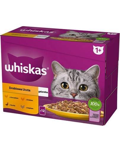 WHISKAS Hrana umeda pisici, cu pui, rata, pasare, curcan in aspic 12x85g