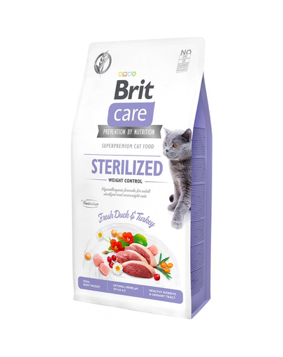 BRIT Care Cat Grain-Free Sterlized Weight Control hrana uscat pisici sterilizate,supraponderale, rata si curcan 2 kg Brit imagine 2022