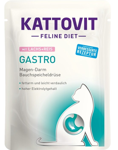 KATTOVIT Feline Diet Gastro cu somon si orez, hrana pisici 85 g