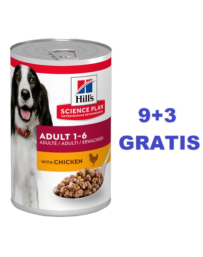 HILL’S Science Plan Canine Adult Chicken 370 g pentru caini adulti, cu pui 9+3 GRATIS